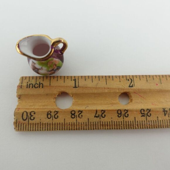 Miniature Plate, Cup and Pitcher Burgundy and Gold Victorian Style - Picture 6 of 7